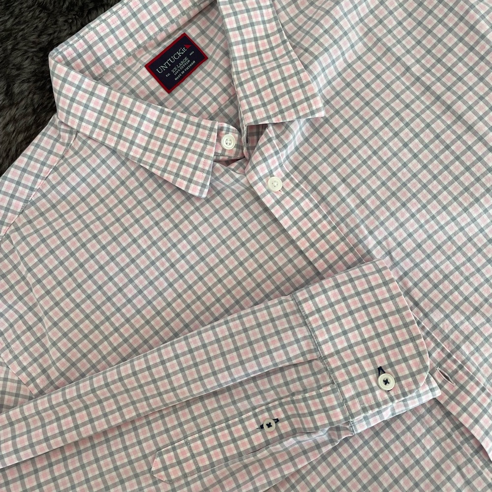 UNTUCKit Men's Pink Gray Checkered Shirt XXL